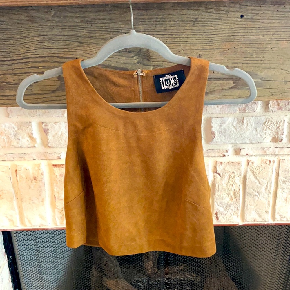 Luxe brand Brown suede crop top, size Large